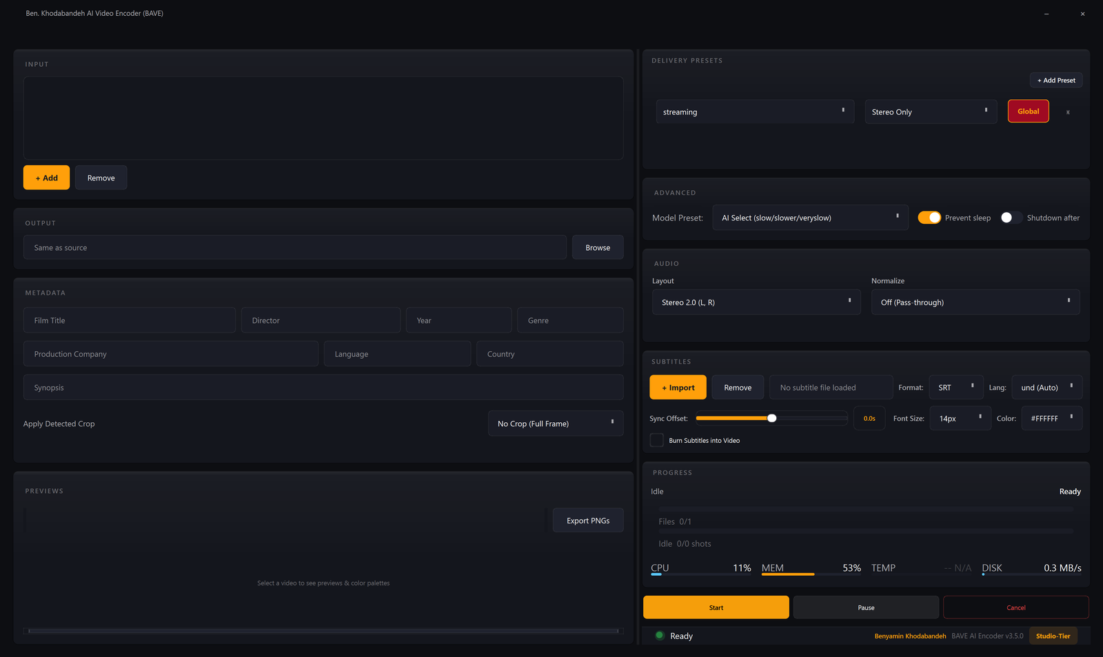 BAVE main workspace interface